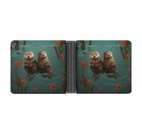 asbwuo Otters in Love Leather Bifold Wallet with 2 Hidden Pockets 6 Card Slots Slim Wallets for Cash, Cards, and ID