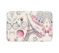 asbwuo Paillasson Motif Paris Tour Eiffel et Fleur - Tapis de Sol antidérapant pour intérieur/extérieur - en Polyester - Ourlet Amusant et Durable - 40 x 60 cm