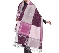 asbwuo Pañuelo rosa con diseño de cachemira para mujer, chal con borlas de cachemira a cuadros, bufandas grandes de gran tamaño.