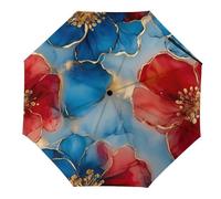 asbwuo Parapluie pliant à trois volets, motif floral et encre à l'alcool, portable, coupe-vent, ouverture et fermeture automatiques, pour hommes et femmes