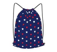 asbwuo Patriotic Red White And Navy Blue Stars Pattern Outdoor Leisure Drawstring Backpack, Lightweight Waterproof Sports Bag For Men & Women - Gym, Yoga, Travel
