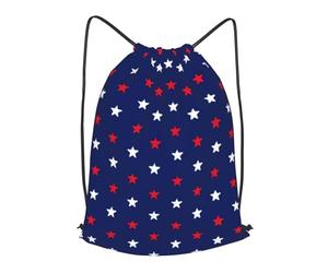 asbwuo Patriotic Red White And Navy Blue Stars Pattern Outdoor Leisure Drawstring Backpack, Lightweight Waterproof Sports Bag For Men & Women - Gym, Yoga, Travel