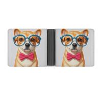 asbwuo Pet Dog Soft Bow Tie, Oversized Glasses Leather Bifold Wallet with 2 Hidden Pockets 6 Card Slots Slim Wallets for Cash, Cards, and ID