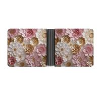 asbwuo Pink White Gold Flowers Leather Bifold Wallet with 2 Hidden Pockets 6 Card Slots Slim Wallets for Cash, Cards, and ID