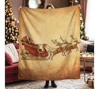 asbwuo Plaid traîneau, Couverture Polaire dorée Vintage de Noël avec Rennes et Père Noël, Douce et décorative, 101,6 x 127,7 cm (40 x 50 Pouces).
