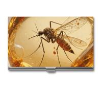 asbwuo Porte-Cartes de Visite Amber Mosquito, étui Fin en métal avec Fermeture à Boucle, Organisateur de Cartes d'identité pour Hommes et Femmes, Portefeuille Portable pour Poche et Mallette.