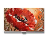 asbwuo Porte-Cartes de Visite Coccinelle en métal Fin avec Fermeture à Boucle, Organiseur de Cartes d'identité pour Hommes et Femmes, Portefeuille Portable pour Poche et Mallette