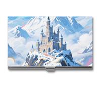 asbwuo Porte-Cartes de Visite en Aluminium - Étui Unisexe Fin et élé avec Motif château de Montagne enneigée pour réunions Professionnelles