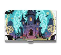 asbwuo Porte-Cartes de Visite en Aluminium - Étui Unisexe Fin imprimé château de sorcière pour réunions Professionnelles