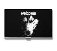 asbwuo Porte-Cartes de Visite Mignon avec Un Husky et Le Texte « Bienvenue », étui de Poche Fin et Portable en métal pour Femmes et Hommes