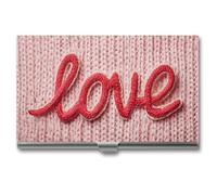 asbwuo Porte-Cartes de Visite Minimaliste en Maille Rose avec Le Mot « Love », étui de Poche Fin et Portable en métal pour Femmes et Hommes