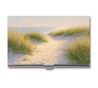 asbwuo Porte-Cartes de Visite Motif paisible Chemin de Sable côtier et Lever de Soleil sur l'océan, étui de Poche Fin et Portable en métal pour Femmes et Hommes