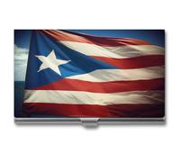 asbwuo Porte-Cartes de Visite pour Hommes et Femmes, Motif Drapeau de Porto Rico, étui en métal avec Fermeture à Boucle, en Aluminium.