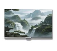 asbwuo Porte-Cartes de Visite pour Hommes et Femmes, Motif vallées brumeuses, étui à Cartes de Visite en métal, Portefeuille à Boucle, Aluminium