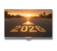asbwuo Porte-Cartes de Visite Sunrise Glowing Golden 2026 on The Road, étui de Poche Fin et Portable en métal pour Femmes et Hommes