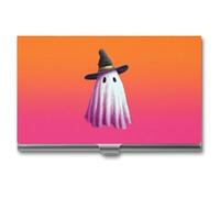 asbwuo Porte-Cartes de Visite White Ghost Tiny Black Witch Hat, étui de Poche Fin et Portable en métal pour Femmes et Hommes