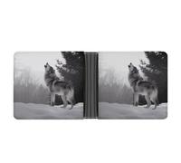 asbwuo Portefeuille en Cuir Howling Wolf à Deux Volets avec 2 Poches cachées et 6 emplacements pour Cartes. Portefeuille Fin pour Argent, Cartes et pièce d'identité.
