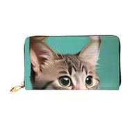 asbwuo Portefeuille en Cuir imprimé Chat Curieux pour Homme, Fin et Pliable, avec Motif imprimé intégral, Fermeture éclair sécurisée et Blocage RFID.