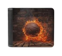 asbwuo Portefeuille en polyuréthane pour Homme, Porte-Cartes personnalisé, Motif Mur de Briques Amusant et Basket-Ball en feu, Portefeuilles pour Hommes, pour Le Travail, Les Voyages et Le Quotidien