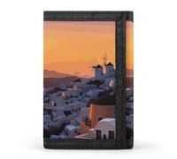 asbwuo Portefeuille Fin pour Homme avec Pince à Billets, Porte-Cartes et Porte-Monnaie, Motif Coucher de Soleil sur Une île Grecque.