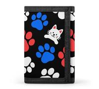 asbwuo Red Blue White Dogs and Cats Paws Slim Wallets for Men Money Clip Card Holder Wallet Men's Trifold Wallet and Coin Pocket