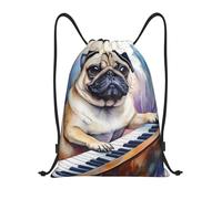 asbwuo Sac à dos à cordon coulissant avec motif carlin jouant du piano, léger et doté de bretelles réglables, idéal pour le sport, le yoga, les voyages, le football et le volley-ball. Petit format.