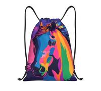 asbwuo Sac à dos à cordon coulissant en forme de motif de cheval coloré, léger et avec bretelles réglables, idéal pour le sport, le yoga, les voyages, le football et le volley-ball. Petit format.
