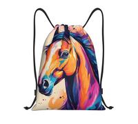 asbwuo Sac à dos à cordon coulissant motif motif cheval aquarelle, léger et doté de bretelles réglables, idéal pour le sport, le yoga, les voyages, le football et le volley-ball. Petit format.