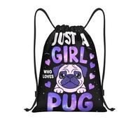 asbwuo Sac à dos à cordon Just A Girl Loves Pug Galaxy Design, léger, avec bretelles réglables, idéal pour le sport, le fitness, le yoga, les voyages, le football et le volley-ball. Petit format.