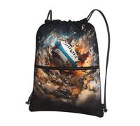 asbwuo Sac à dos de sport à cordon de serrage imprimé Rugby on Fire, idéal pour la randonnée et le fitness.