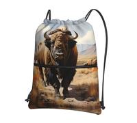asbwuo Sac à dos de sport à cordon zippé avec imprimé de bisons d'Amérique du Nord, idéal pour la randonnée et le fitness.
