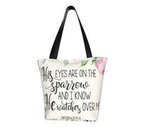 asbwuo Sac bandoulière His Eyes Are On The Sparrow, cabas en polyester haute densité avec fermeture éclair et poche intérieure, spacieux et léger, idéal pour le marché, la plage et les voyages.