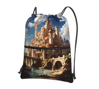 asbwuo Sac de sport à poches imprimées de fleurs style anime Castle Sky, sac à dos zippé avec cordon de serrage, idéal pour les voyages