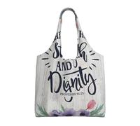 asbwuo Sac fourre-tout en toile « Elle est revêtue de force et de dignité » pour femme - Polyester léger et résistant, grand format, idéal pour les trajets quotidiens, le shopping et les voyages.