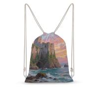 asbwuo Sea - Side Castle Drawstring Backpack Sport Gym Bags Yoga Shopping Travel Casual Daypacks for Women Men