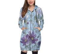 asbwuo Sweat à Capuche Long imprimé Fleurs Sauvages et Cosmos pour Femme, Confortable et zippé, avec Capuche et Poches