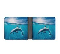 asbwuo Swimming Dolphin in Blue Sea Leather Bifold Wallet with 2 Hidden Pockets 6 Card Slots Slim Wallets for Cash, Cards, and ID