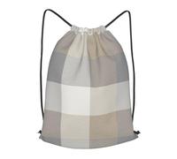 asbwuo Tan, Gray, And Ivory Plaid Outdoor Leisure Drawstring Backpack, Lightweight Waterproof Sports Bag For Men & Women - Gym, Yoga, Travel
