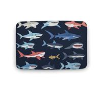 asbwuo Tapis de Bain Motif Requins et Poissons Marins, Tapis de Bain Amusant avec Envers antidérapant, Tapis de Sol en Microfibre Douce pour Douche, lavabo, entrée, 40,6 x 61 cm