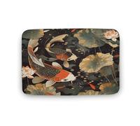 asbwuo Tapis de Salle de Bain Vintage Motif Fleur de Lotus, Motif Poissons d'étang, avec Envers antidérapant, en Microfibre Douce pour Douche, lavabo, entrée, 40,6 x 61 cm