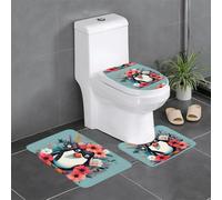 asbwuo Tapis de Sol antidérapant 3 pièces, Motif Pingouin Portant des Fleurs, Tapis de Sol de Toilette en Forme de U, Bien attaché, Absorbant et Durable, épais et Confortable.