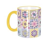 asbwuo Tasse à café Arts Daisy jaune pâle lilas avec anse, tasse à thé, tasse à boire, tasses à café en céramique réutilisables, tasses à café amusantes et fantaisie, tasses, cadeaux, 11 oz