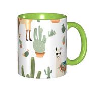 asbwuo Tasses à café imprimées alpaga et lama, 325 ml (11 oz), en céramique colorée avec anse, idéales pour le café, le thé, le cappuccino, le chocolat chaud et les céréales (vert).