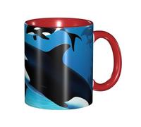 asbwuo Tasses à café imprimées « Orques nageant ensemble », 325 ml (11 oz), en céramique colorée avec anse, idéales pour le café, le thé, le cappuccino, le chocolat chaud et les céréales (rouge).