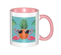 asbwuo Tazze in ceramica bicolore, 11 once, elegante tazza da caffè in ceramica con fenicottero di pino 3D e interno colorato, tazza da tè, tazze da caffè per casa, ufficio e cucina