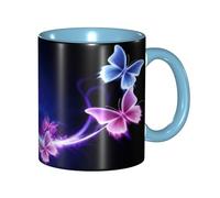 asbwuo Tazze in ceramica bicolore, 11 once, elegante tazza da caffè in ceramica con graziosa farfalla viola 3D all'interno, tazza da tè, tazze da caffè per casa, ufficio e cucina