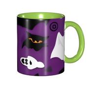 asbwuo Tazze in ceramica bicolore, 11 once, elegante tazza da caffè in ceramica con interno colorato e motivo horror di Halloween in 3D viola, tazze da caffè per casa, ufficio e cucina