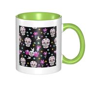 asbwuo Tazze in ceramica bicolore, 11 once, elegante tazza da caffè in ceramica con interno colorato e motivo horror messicano 3D, tazze da caffè per casa, ufficio e cucina