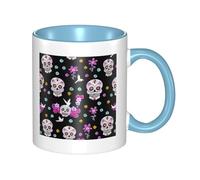 asbwuo Tazze in ceramica bicolore, 11 once, elegante tazza da caffè in ceramica con interno colorato e motivo horror messicano 3D, tazze da caffè per casa, ufficio e cucina