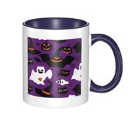 asbwuo Tazze in ceramica bicolore, 11 once, elegante tazza da caffè in ceramica con interno colorato e motivo horror di Halloween in 3D viola, tazze da caffè per casa, ufficio e cucina